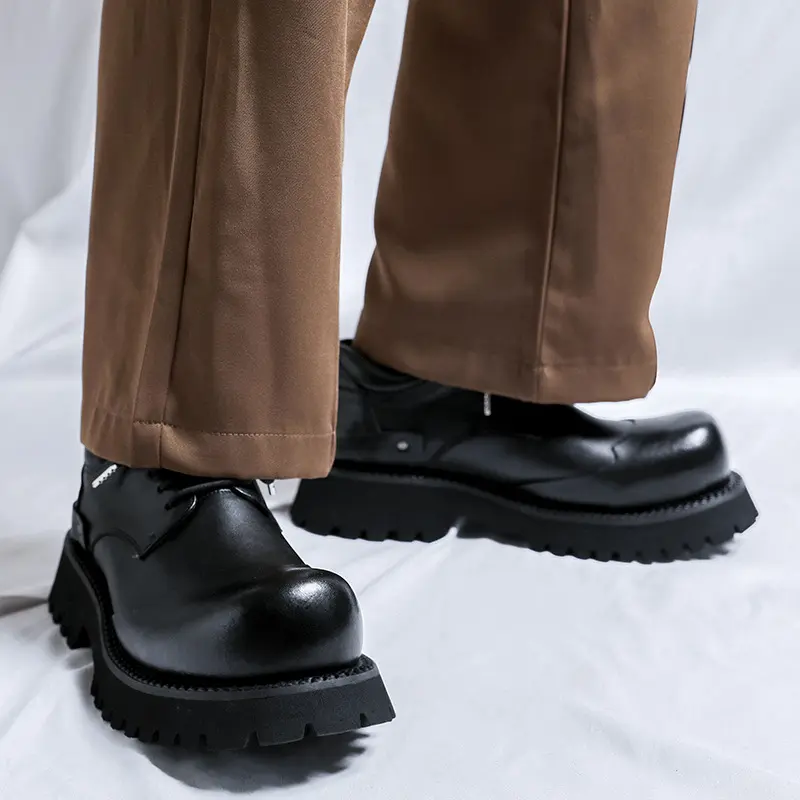 Black Men Casual Shoes Business Leather Shoes Outdoor Work Loafers Designer Shoes Breathable Height Increasing Luxury Sneakers