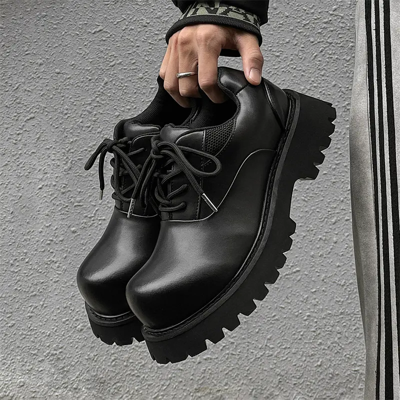 New Luxury  Designer Shoes Black Dress Men Leather Shoes Breathable Height Increasing Loafers Vintage British Autumn Spring