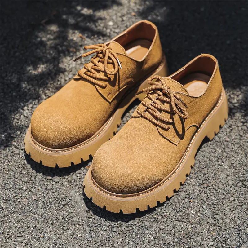 New Luxury Men Cow Suede Leather Shoes Vintage British Dress Loafers Breathable Height Increasing Sneakers Men Designer Shoes