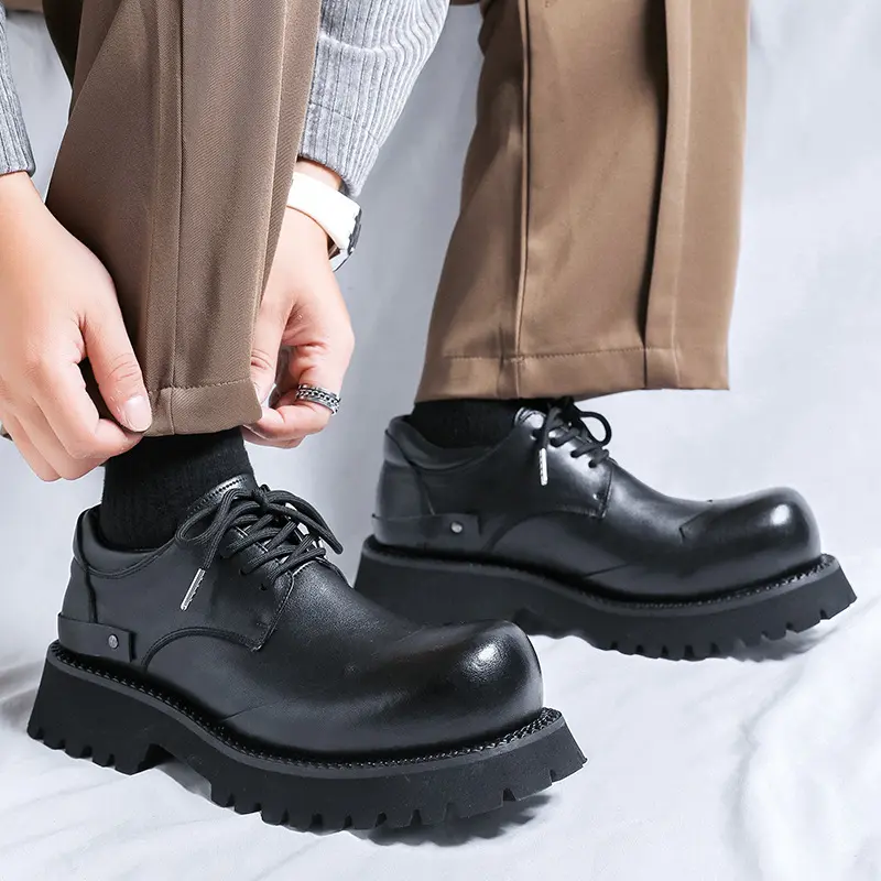 Black Men Casual Shoes Business Leather Shoes Outdoor Work Loafers Designer Shoes Breathable Height Increasing Luxury Sneakers