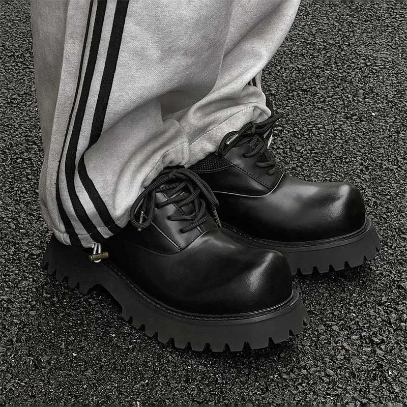 New Luxury  Designer Shoes Black Dress Men Leather Shoes Breathable Height Increasing Loafers Vintage British Autumn Spring