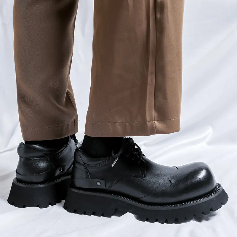 Black Men Casual Shoes Business Leather Shoes Outdoor Work Loafers Designer Shoes Breathable Height Increasing Luxury Sneakers