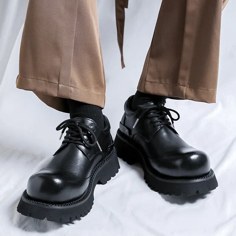 Black Men Casual Shoes Business Leather Shoes Outdoor Work Loafers Designer Shoes Breathable Height Increasing Luxury Sneakers