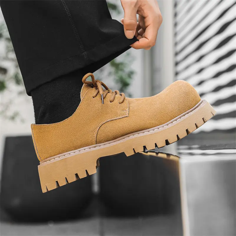 New Luxury Men Cow Suede Leather Shoes Vintage British Dress Loafers Breathable Height Increasing Sneakers Men Designer Shoes