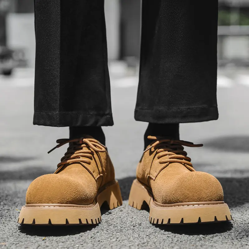 New Luxury Men Cow Suede Leather Shoes Vintage British Dress Loafers Breathable Height Increasing Sneakers Men Designer Shoes