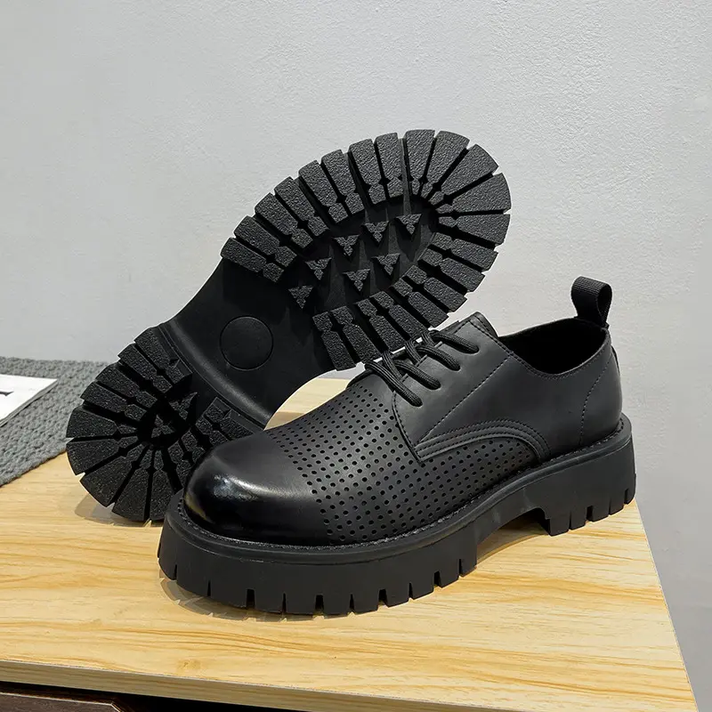 New Spring Summer Breathable Men Shoes Real Leather Designer Shoes Men Height Increasing Loafers Luxury Lace-up Dress Shoes