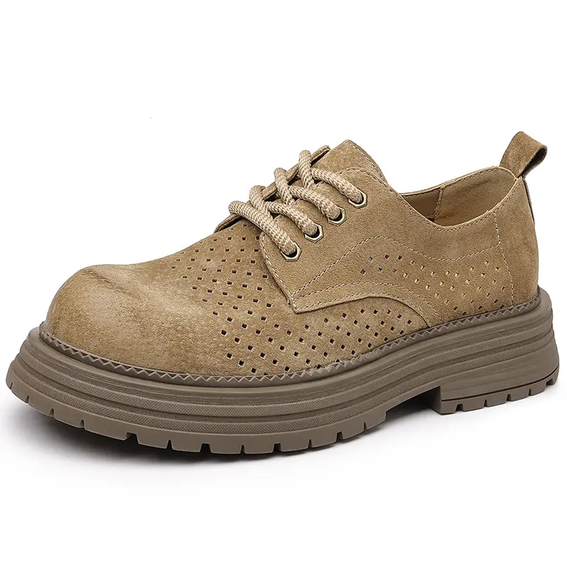 New Summer Vintage British Men Casual Leather Shoes Business Dress Loafers Breathable Height Increasing Outdoor Tooling Shoes