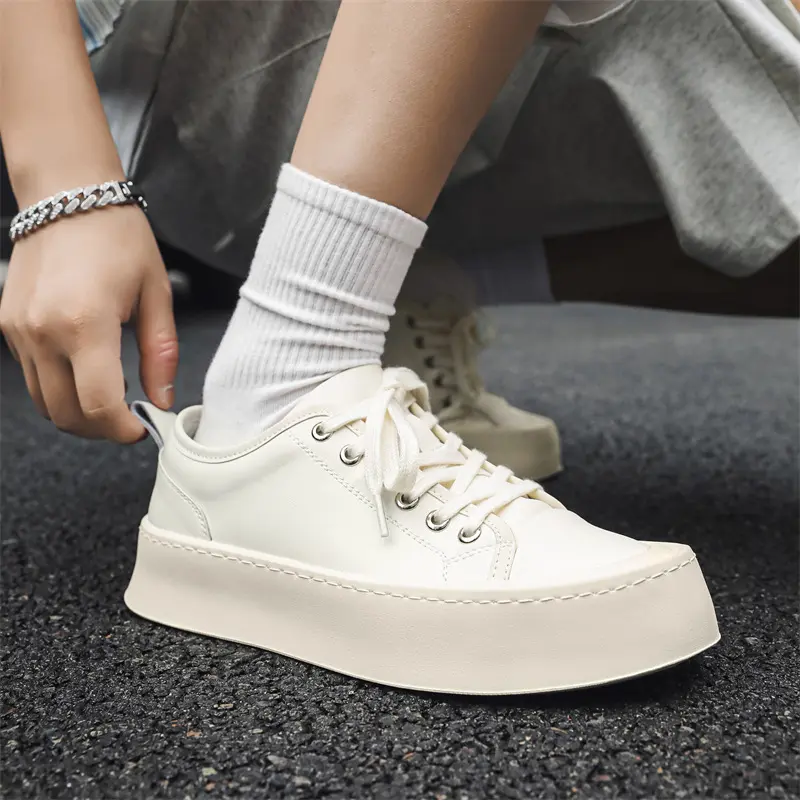 Men 2024 Summer Autumn Breathable Height Increasing Casual Leather Shoes British Luxury White Loafers Designer Shoes Sneakers