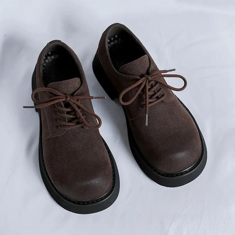 New Vintage British Men Cow Suede Shoes Spring Autumn Men Loafers Height Increasing Man Zapatos Hombre Dress Wedding Oxfords