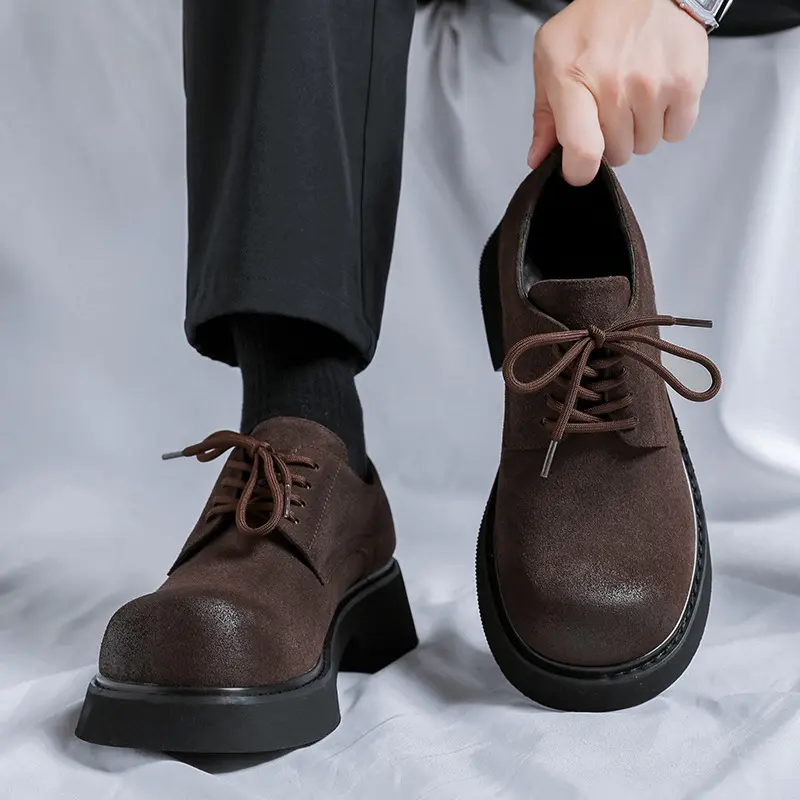 New Vintage British Men Cow Suede Shoes Spring Autumn Men Loafers Height Increasing Man Zapatos Hombre Dress Wedding Oxfords