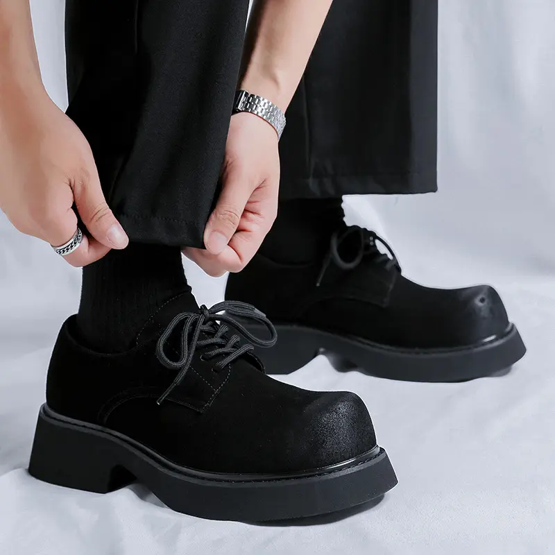 New Vintage British Men Cow Suede Shoes Spring Autumn Men Loafers Height Increasing Man Zapatos Hombre Dress Wedding Oxfords