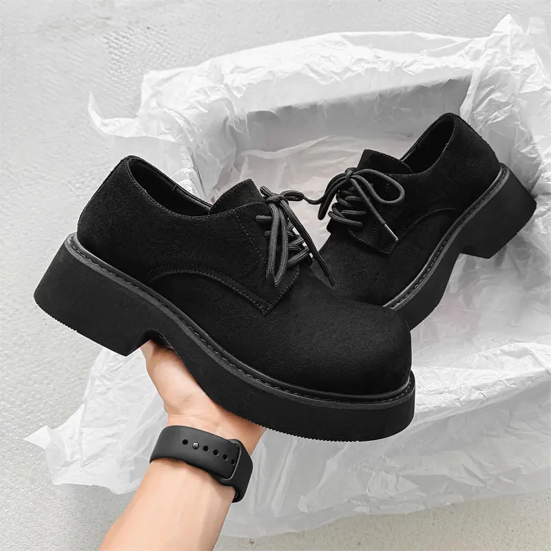 New Black Breathable Height Increasing Men Leather Shoes Vintage British Business Loafers Autumn Spring  Zapatos Loafers Shoes