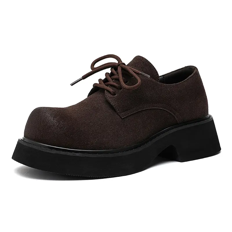 New Vintage British Men Cow Suede Shoes Spring Autumn Men Loafers Height Increasing Man Zapatos Hombre Dress Wedding Oxfords