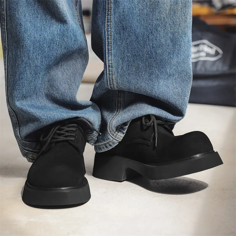 New Black Breathable Height Increasing Men Leather Shoes Vintage British Business Loafers Autumn Spring  Zapatos Loafers Shoes