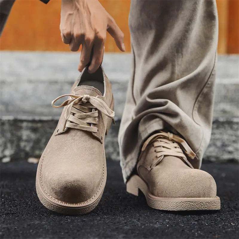 Black Vintage British Men Cow Suede Leather Shoes Business Dress Breathable Height Increasing Men Loafers Shoes Luxury Designer