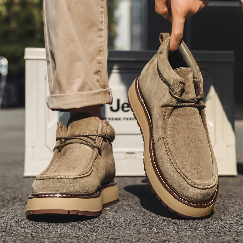 New High Quality Handmade Men Casual Cow Suede Leather Shoes Autumn Winter Japanese Tooling Ankle Boots Business Desert Boots