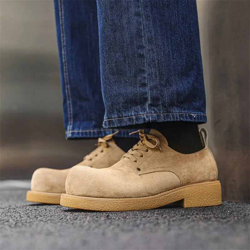 Black Vintage British Men Cow Suede Leather Shoes Business Dress Breathable Height Increasing Men Loafers Shoes Luxury Designer