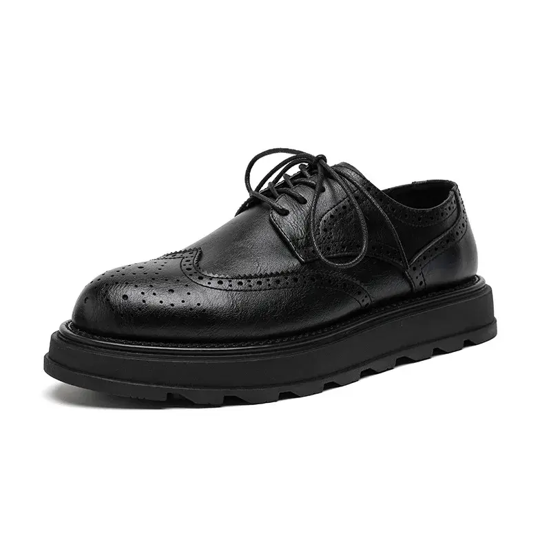 2025 Vintage British Men Casual Leather Shoes Spring Autumn Breathable Height Increasing Loafers Designer Shoes Men Brogue