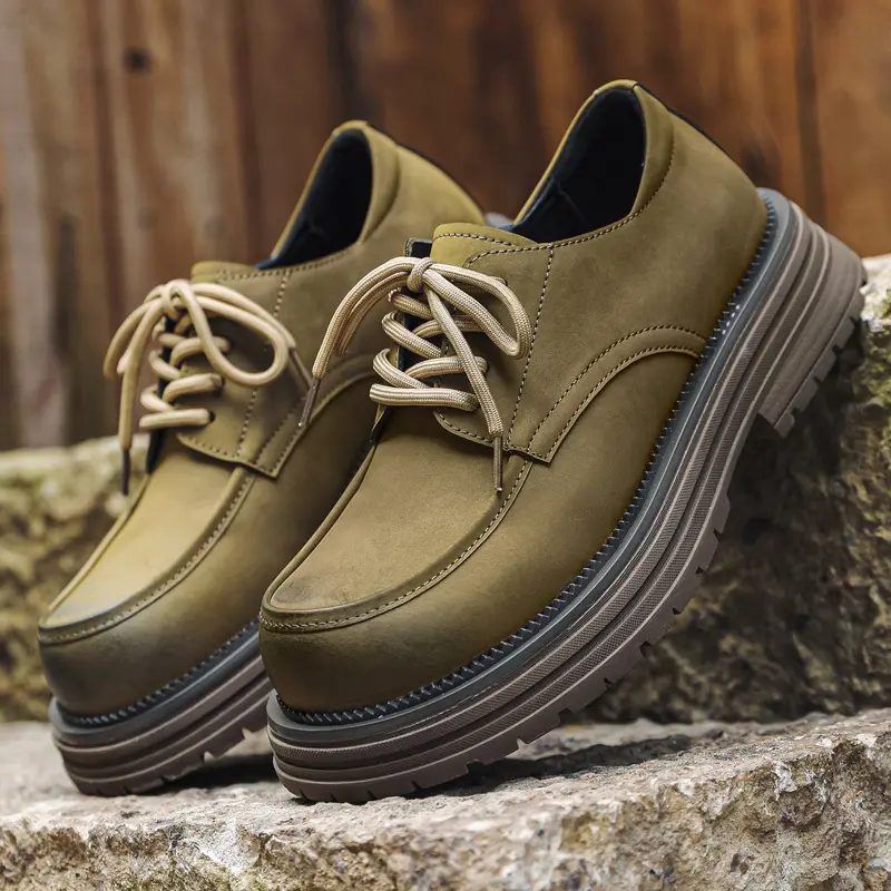 Luxury Designer Shoes Breathable Height Increasing Men Casual Loafers Vintage British Tooling Leather Shoe Business Sneakers Men