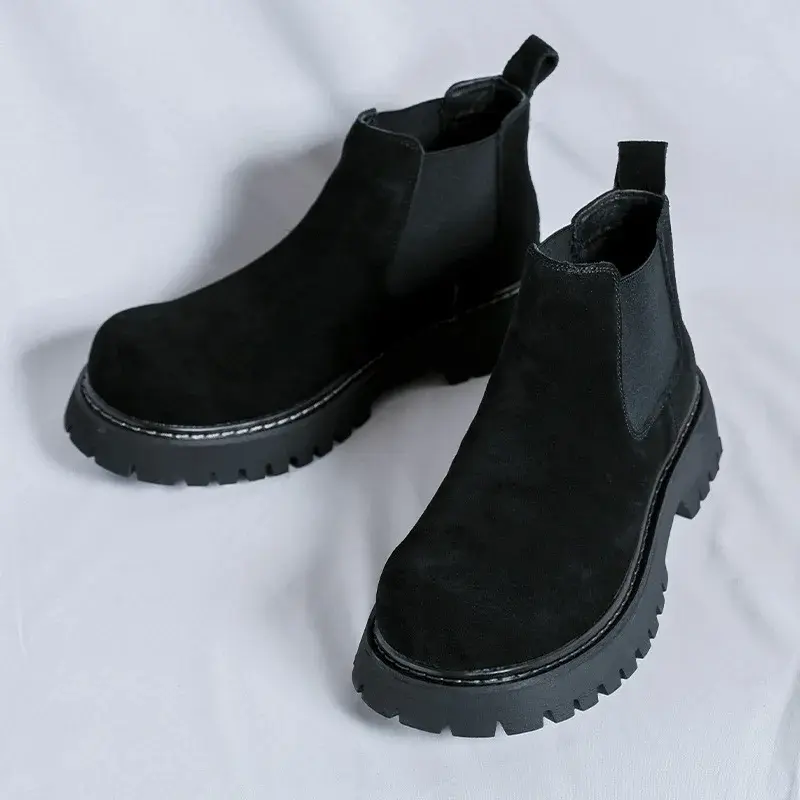 2025 Handmade Autumn Winter Men Dress Ankle Boots Cow Suede Leather Shoes Tooling Shoes Business Height Increasing Chelsea Boots