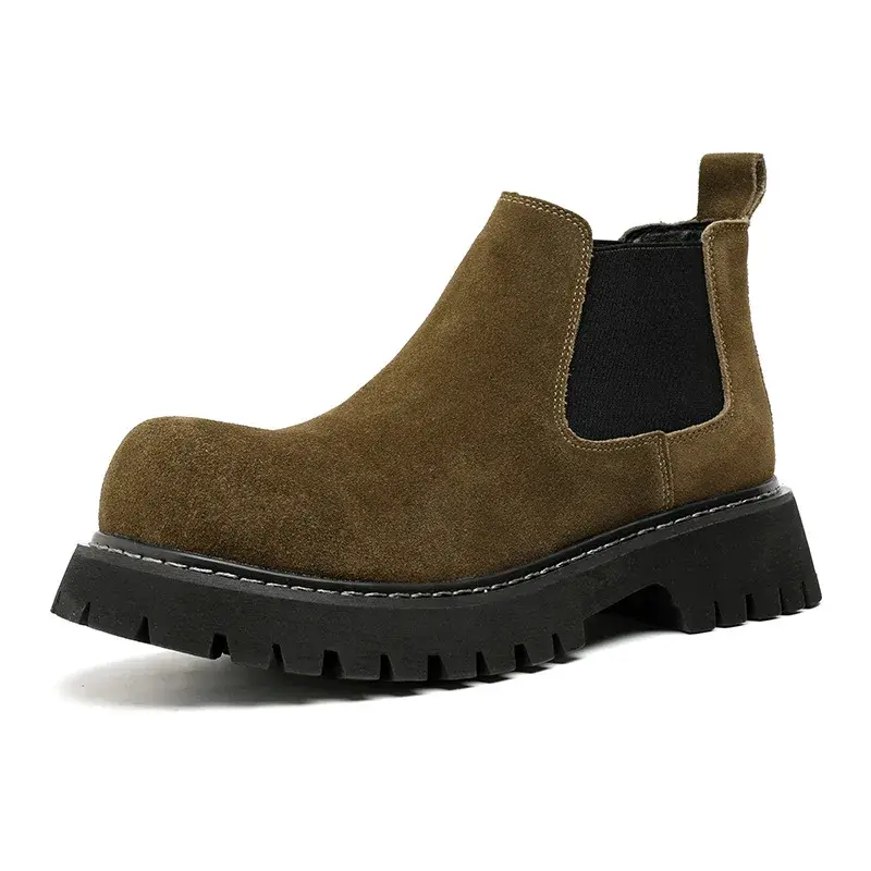 2025 Handmade Autumn Winter Men Dress Ankle Boots Cow Suede Leather Shoes Tooling Shoes Business Height Increasing Chelsea Boots