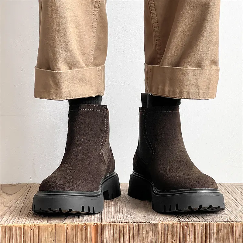 Handmade Luxury Men Ankle Boots Autumn Winter Cow Suede Leather Shoes Outdoor Work Toooling Boots Platform Chelsea Boots