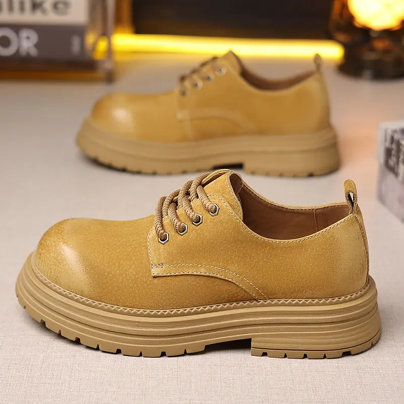 New High Quality Spring Autumn Winter Men Leather Shoes Vintage British Dress Loafers Breathable Height Increasing Sneakers Men