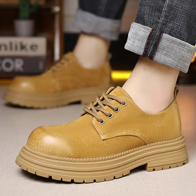 New High Quality Spring Autumn Winter Men Leather Shoes Vintage British Dress Loafers Breathable Height Increasing Sneakers Men