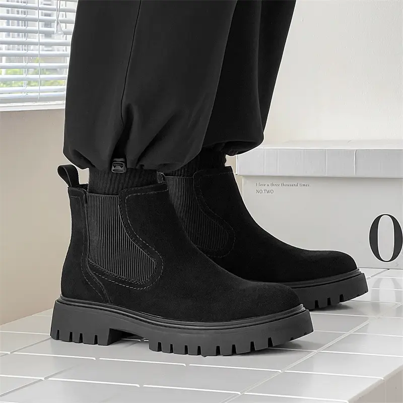 Handmade Luxury Men Ankle Boots Autumn Winter Cow Suede Leather Shoes Outdoor Work Toooling Boots Platform Chelsea Boots