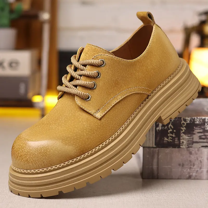 New High Quality Spring Autumn Winter Men Leather Shoes Vintage British Dress Loafers Breathable Height Increasing Sneakers Men
