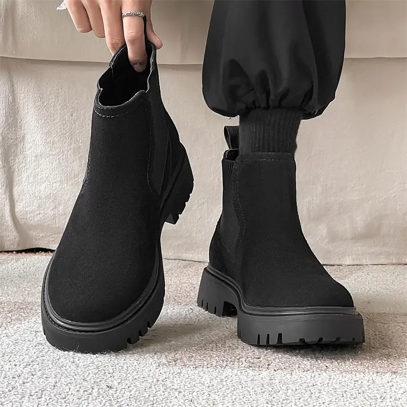 Handmade Luxury Men Ankle Boots Autumn Winter Cow Suede Leather Shoes Outdoor Work Toooling Boots Platform Chelsea Boots