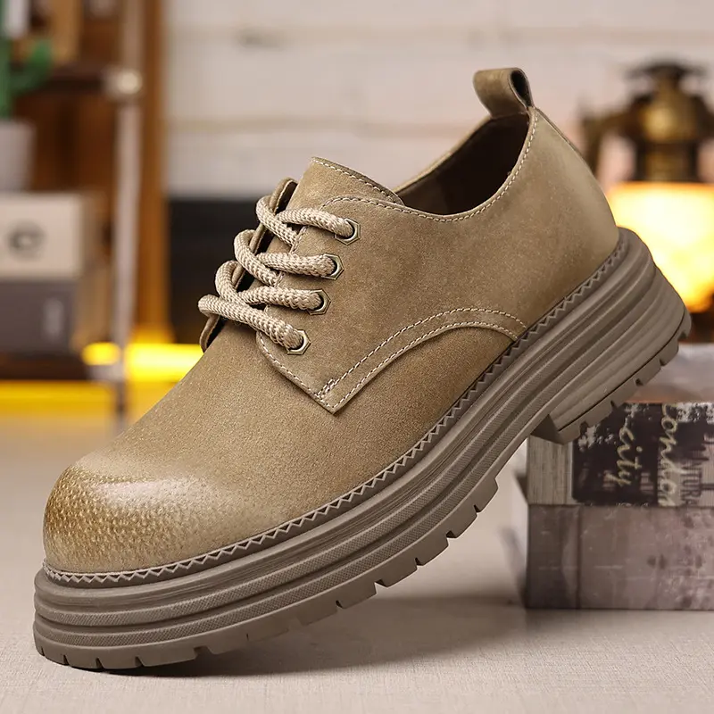 New High Quality Spring Autumn Winter Men Leather Shoes Vintage British Dress Loafers Breathable Height Increasing Sneakers Men