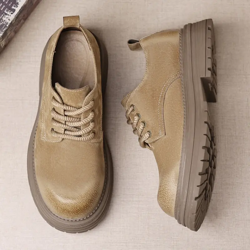 New High Quality Spring Autumn Winter Men Leather Shoes Vintage British Dress Loafers Breathable Height Increasing Sneakers Men