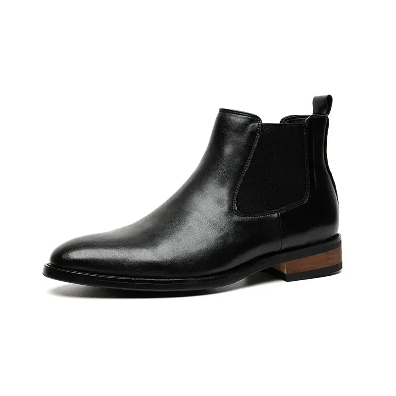 Luxury Black British Men Dress Chelsea Boots Autumn Winter Business Work Ankle Boots Slip-On Pointed Toe Casual Leather Shoes