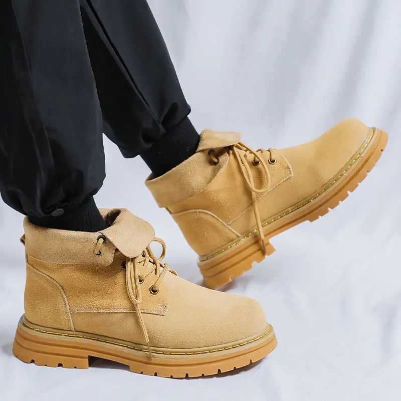 Handmade Vintage British Men Ankle Boots Autumn Winter Cow Suede Leather Shoes Tooling Boots Outdoor Work Motorcycle Boots