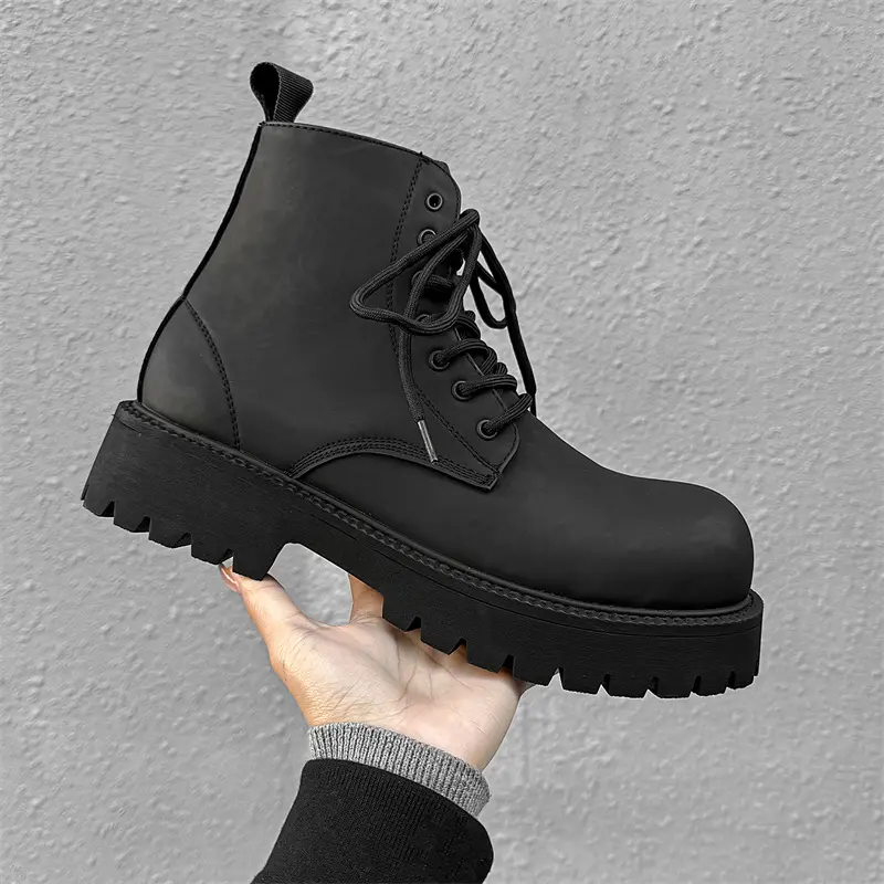 Autumn Winter British Men Ankle Boots Vintage Leather Shoes Tooling Platform Boots Military Boots Height Increasing Motorcycle