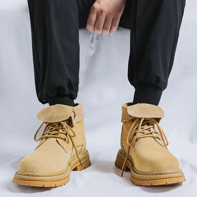Handmade Vintage British Men Ankle Boots Autumn Winter Cow Suede Leather Shoes Tooling Boots Outdoor Work Motorcycle Boots