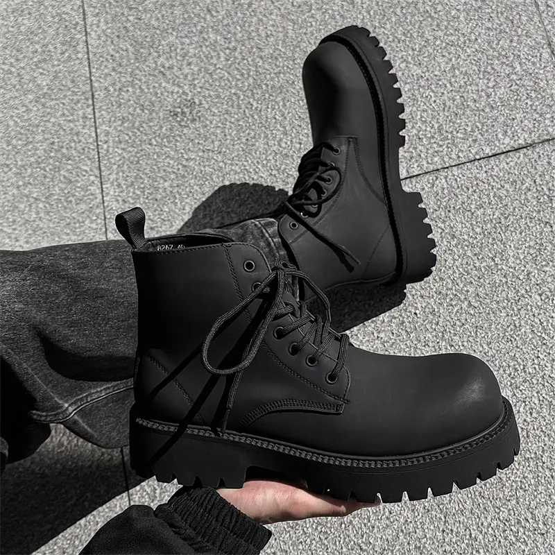 Autumn Winter British Men Ankle Boots Vintage Leather Shoes Tooling Platform Boots Military Boots Height Increasing Motorcycle