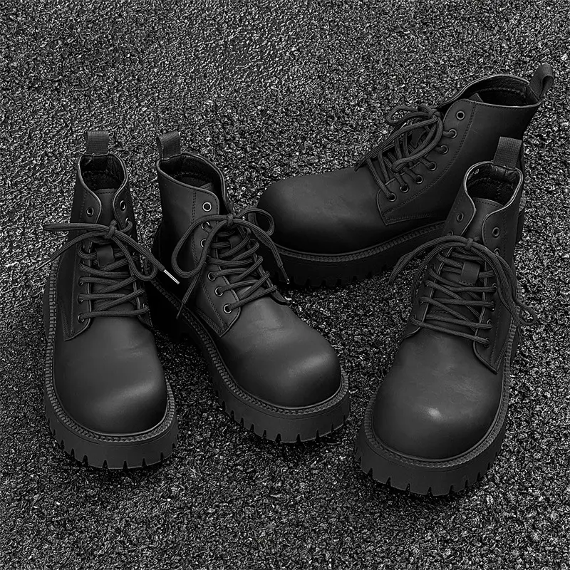 Autumn Winter British Men Ankle Boots Vintage Leather Shoes Tooling Platform Boots Military Boots Height Increasing Motorcycle