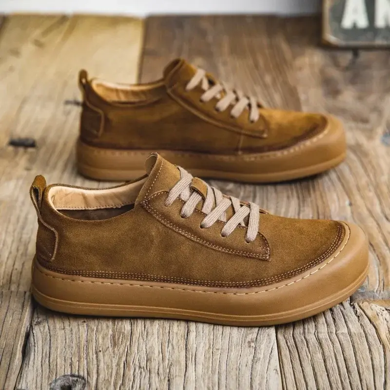 Korean Spring Summer Fashion Real Leather Men Casual Cow Suede Shoes Top Quality Breathable Loafers Vintage British Men Sneakers