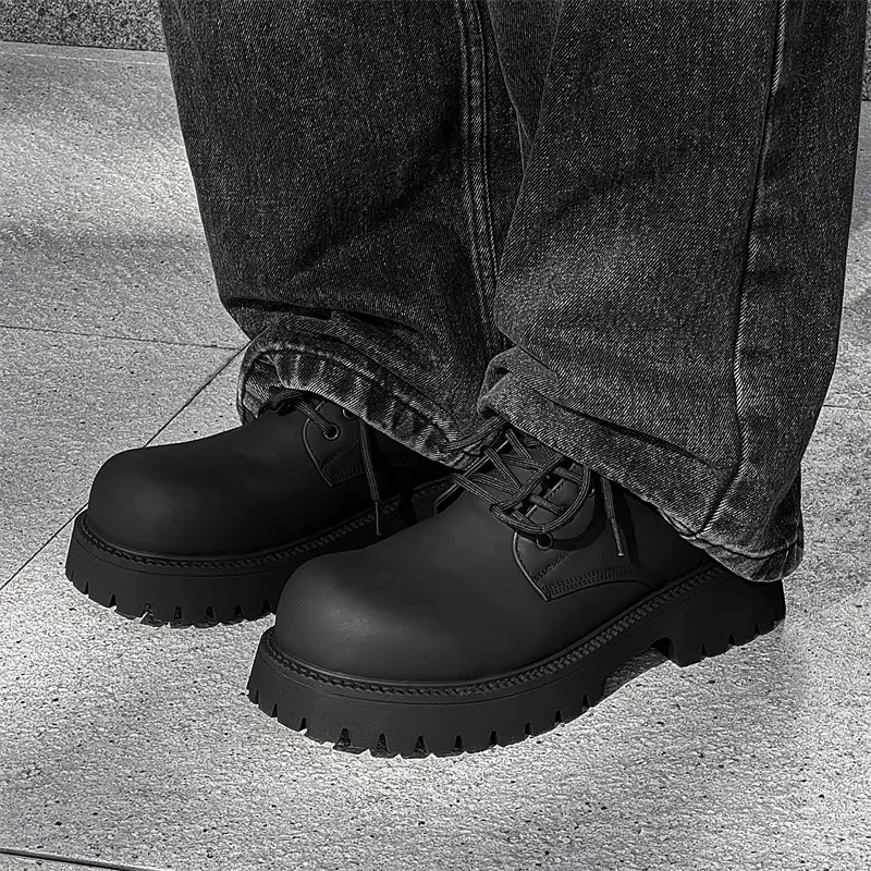 Autumn Winter British Men Ankle Boots Vintage Leather Shoes Tooling Platform Boots Military Boots Height Increasing Motorcycle