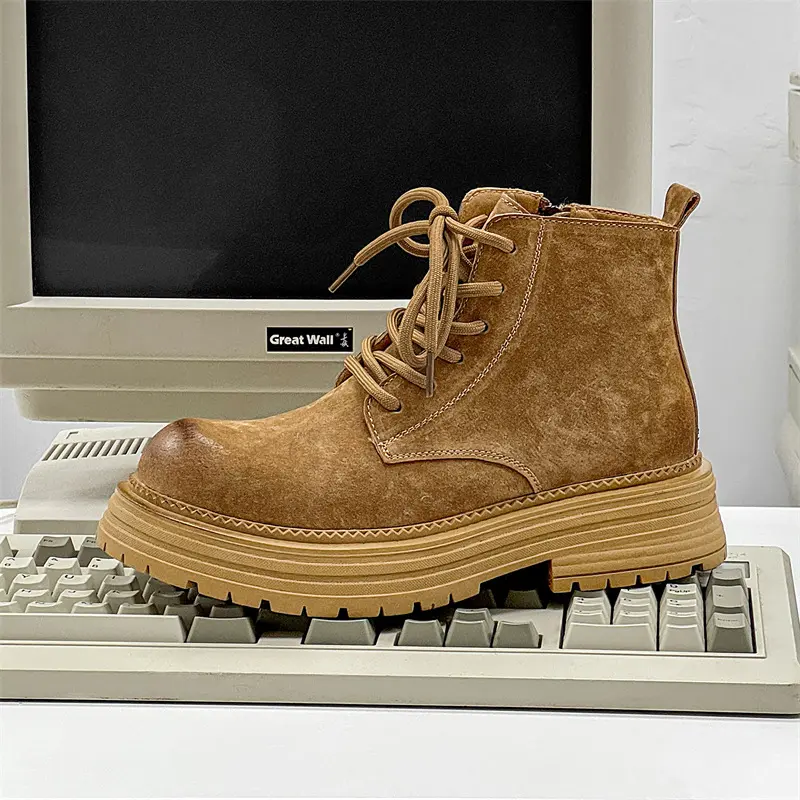 Yellow Men Ankle Boots High Quality Autumn Winter Vintage British Leather Shoes Cow Suede Platform Boots Tooling Desert Boots