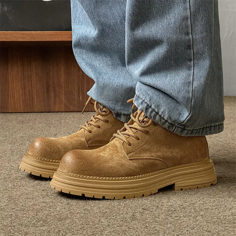 Yellow Men Ankle Boots High Quality Autumn Winter Vintage British Leather Shoes Cow Suede Platform Boots Tooling Desert Boots