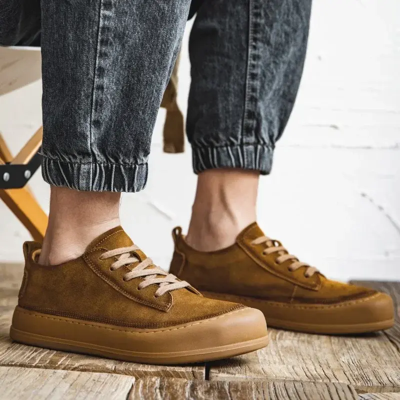 Korean Spring Summer Fashion Real Leather Men Casual Cow Suede Shoes Top Quality Breathable Loafers Vintage British Men Sneakers