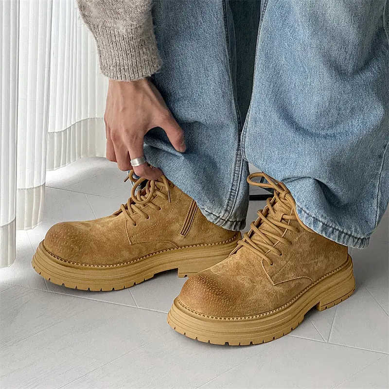 Yellow Men Ankle Boots High Quality Autumn Winter Vintage British Leather Shoes Cow Suede Platform Boots Tooling Desert Boots