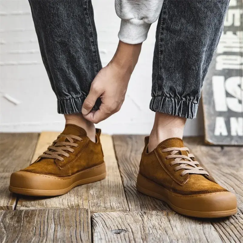 Korean Spring Summer Fashion Real Leather Men Casual Cow Suede Shoes Top Quality Breathable Loafers Vintage British Men Sneakers