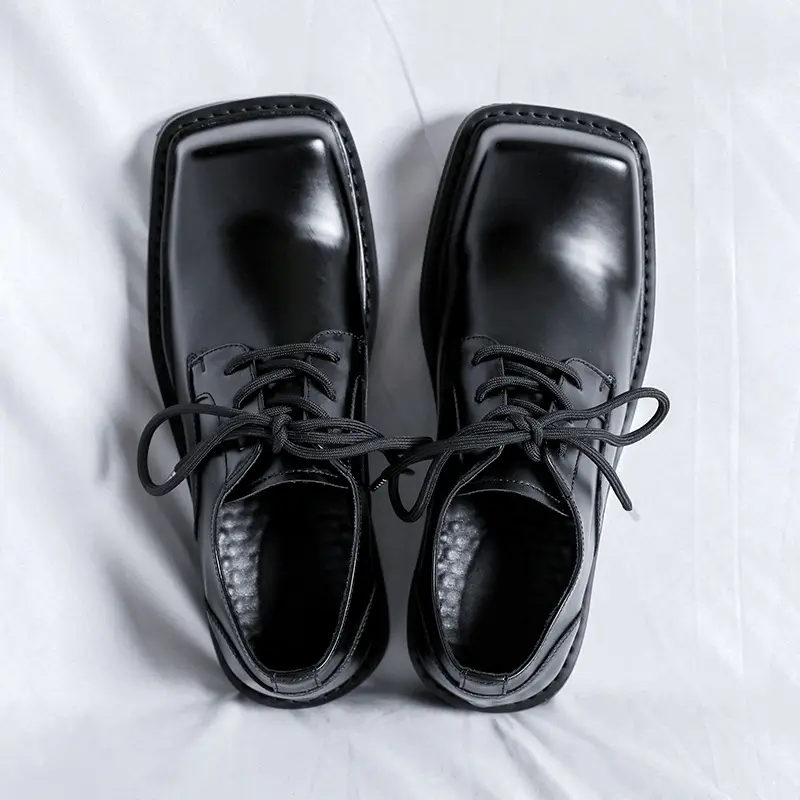 Square Luxury Men Black Fashion Casual Leather Shoes Dress Height Increasing Loafers Spring Autumn Designer Shoes Wedding Shoes