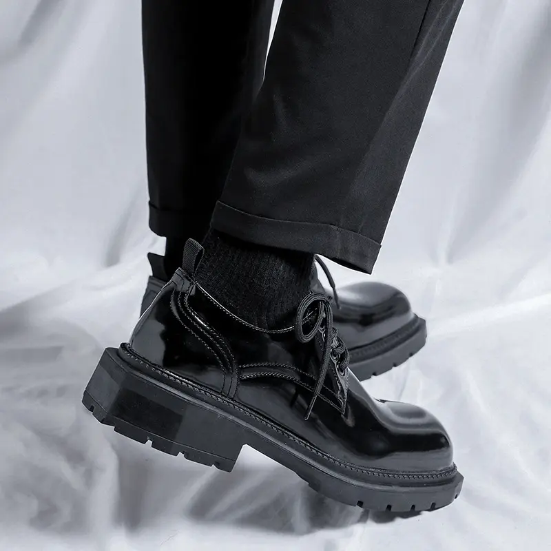 Luxury Men Casual Vintage Square Toe Leather Shoes Formal Dress Loafers British Sneakers Height Increasing British Designer Shoe