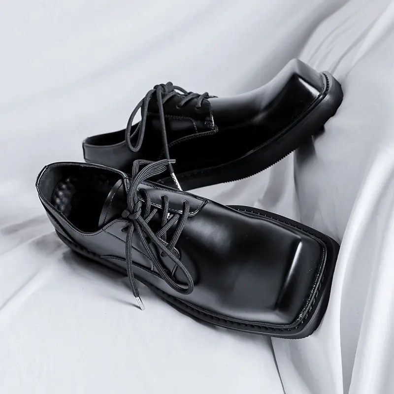 Square Luxury Men Black Fashion Casual Leather Shoes Dress Height Increasing Loafers Spring Autumn Designer Shoes Wedding Shoes