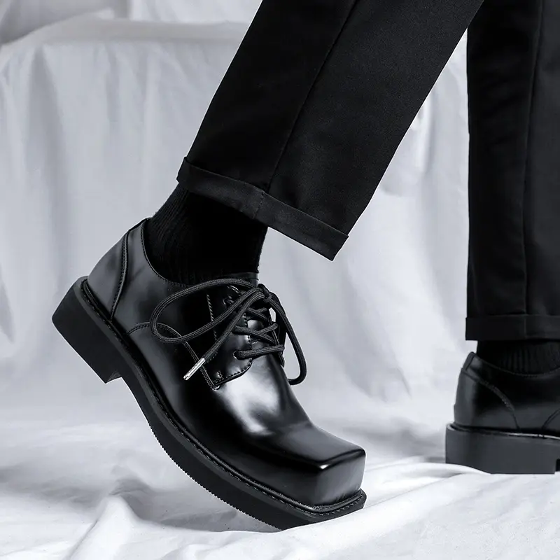 Square Luxury Men Black Fashion Casual Leather Shoes Dress Height Increasing Loafers Spring Autumn Designer Shoes Wedding Shoes